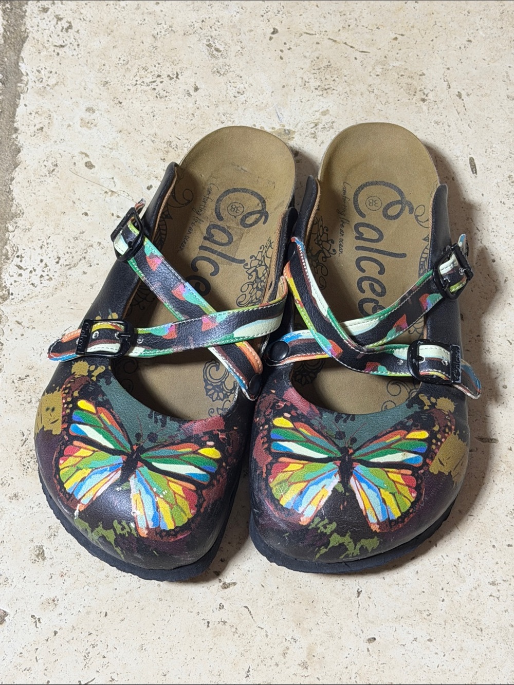 Calceo Women’s Black Butterfly Print Strappy Sandals